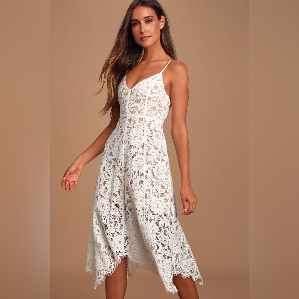 Lulus One Wish White Lace Midi Dress